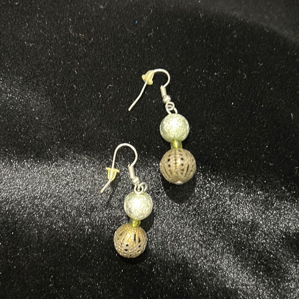 #9 Vintage Drop Earrings For Pierced Ears, Silver and Bronze Balls, Unique